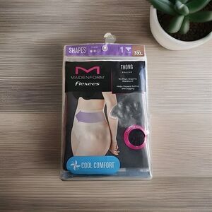Maidenform Womens Shaping Thong Underware 3XL Black Waistband Cool Comfort